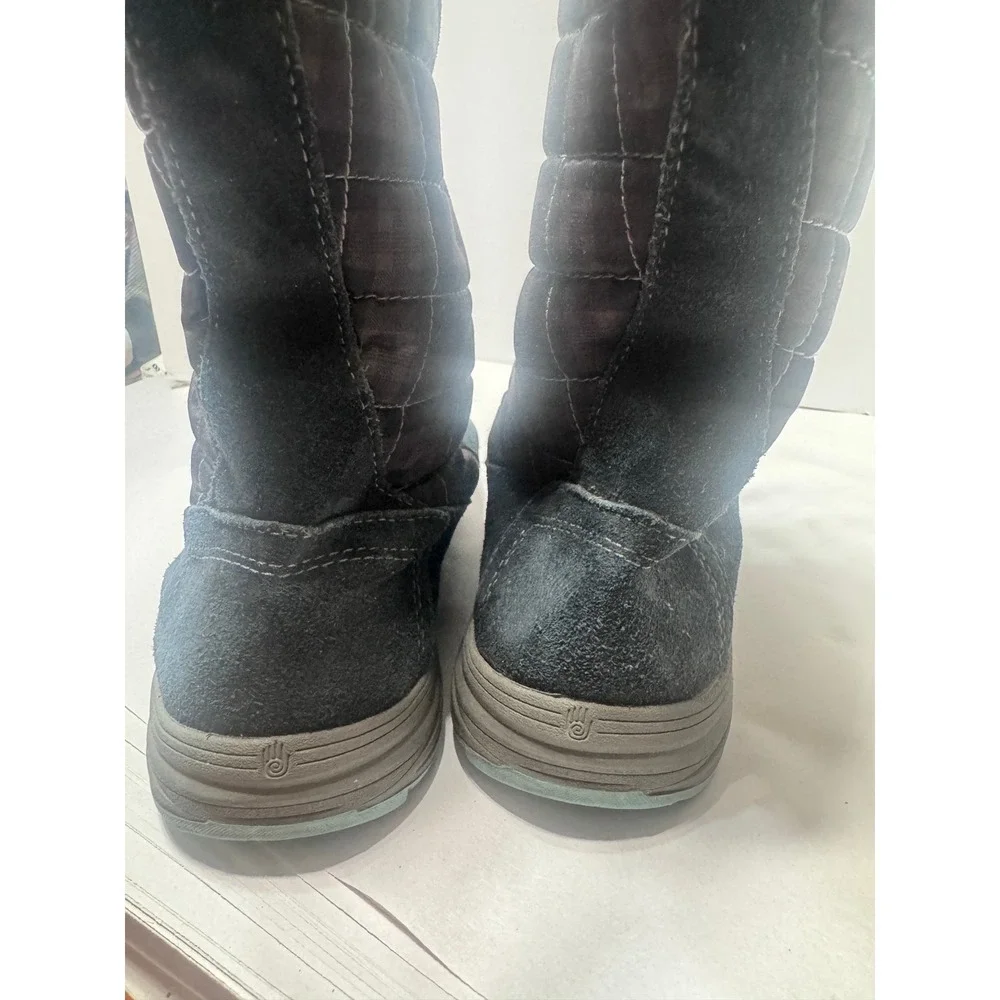 Teva Girls Waterproof Winter Boots Suede Plaid Faux Fur Black Blue sz 3